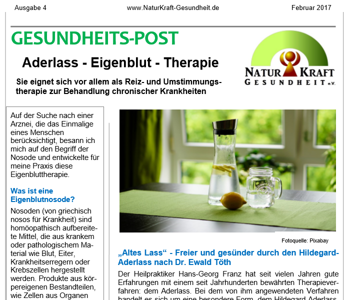 Mehr über den Artikel erfahren Aderlass – Eigenblut – Therapie