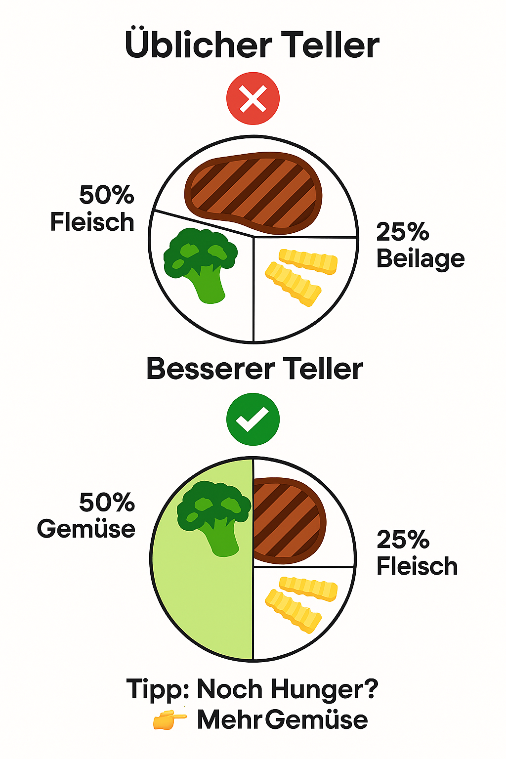 Tellervergleich: üblicher vs. besserer Teller